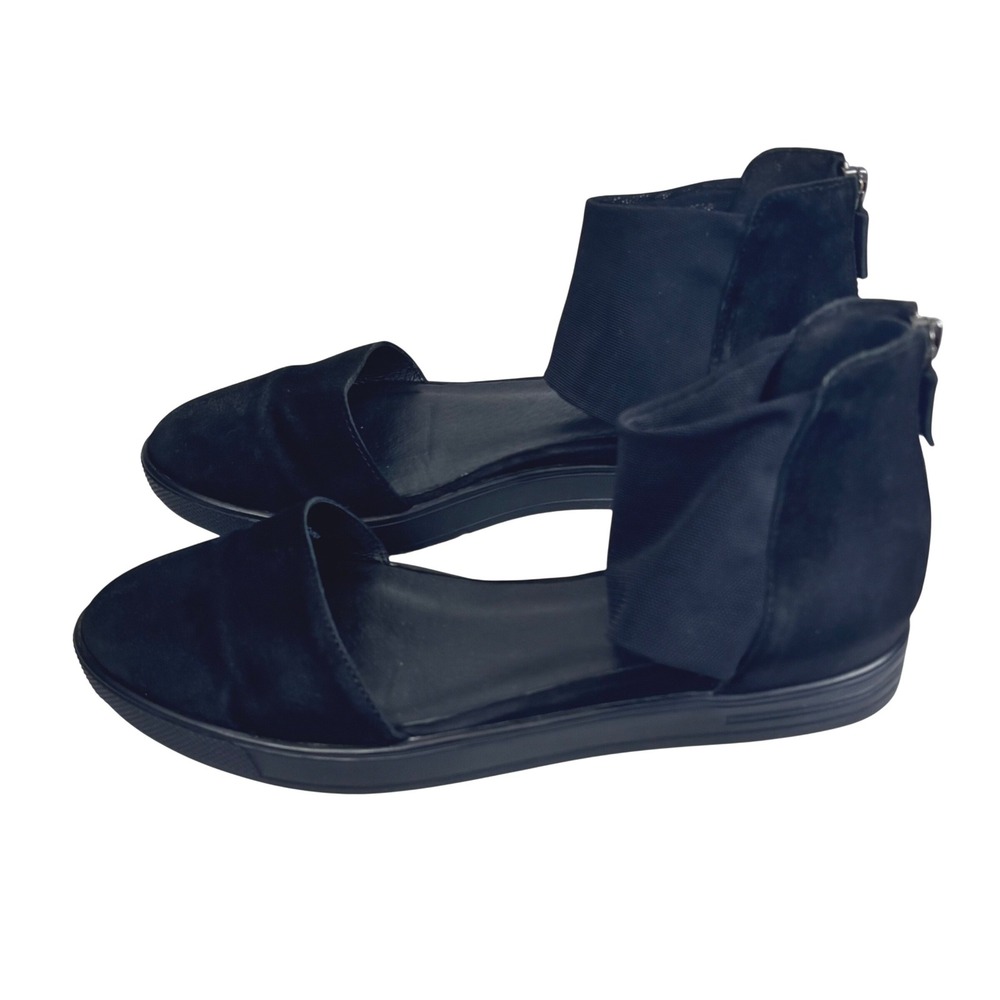 Eileen Fisher Black Suede Sandals‎ Ankle Zip Capsule Wardobe Lagenlook Sz 6